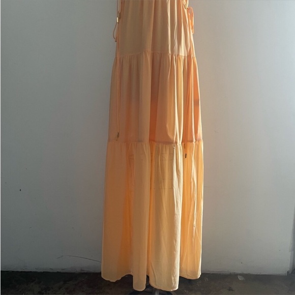 Lovers+Friends] Deep slits Drawstring neck line&waist Crepe Maxi Dress Tangerine - Picture 8 of 16